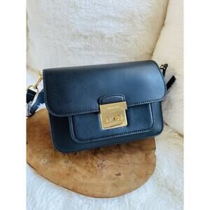 NWT MICHAEL KORS MK Sloan Editor Large Real Leather Shoulder Bag Black Gold